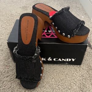 Rock & Candy Black Frayed Edges Denim Stylish Mules Women’s Size 7 Tilly’s